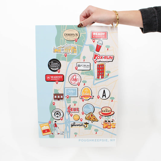Map of Poughkeepsie with various icons and locations