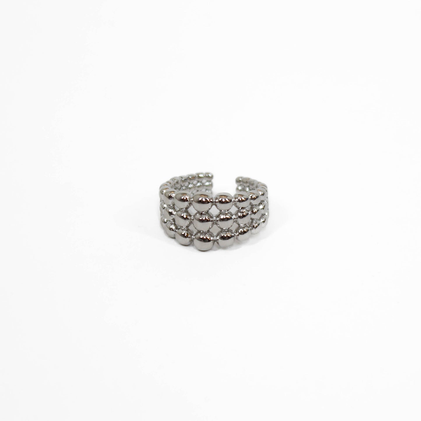 Beaded ball ring silver on a white background
