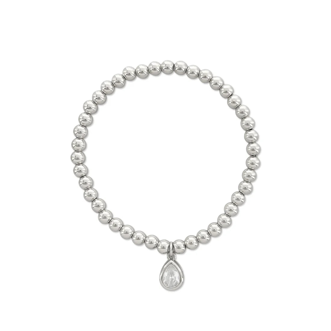 Beaded Stretch Charm Bracelet silver on white background