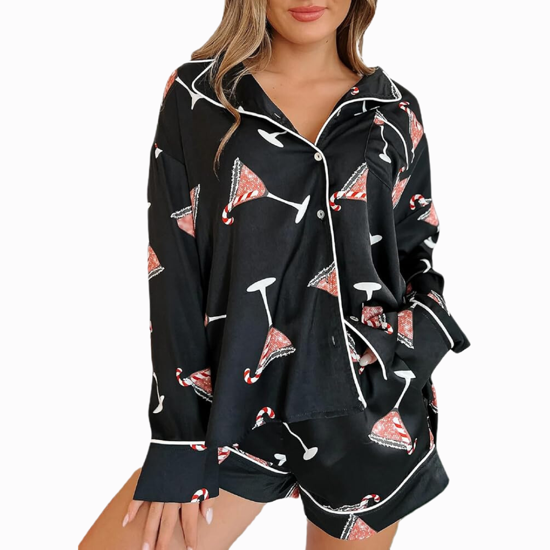 Cheers black candy cane pj set