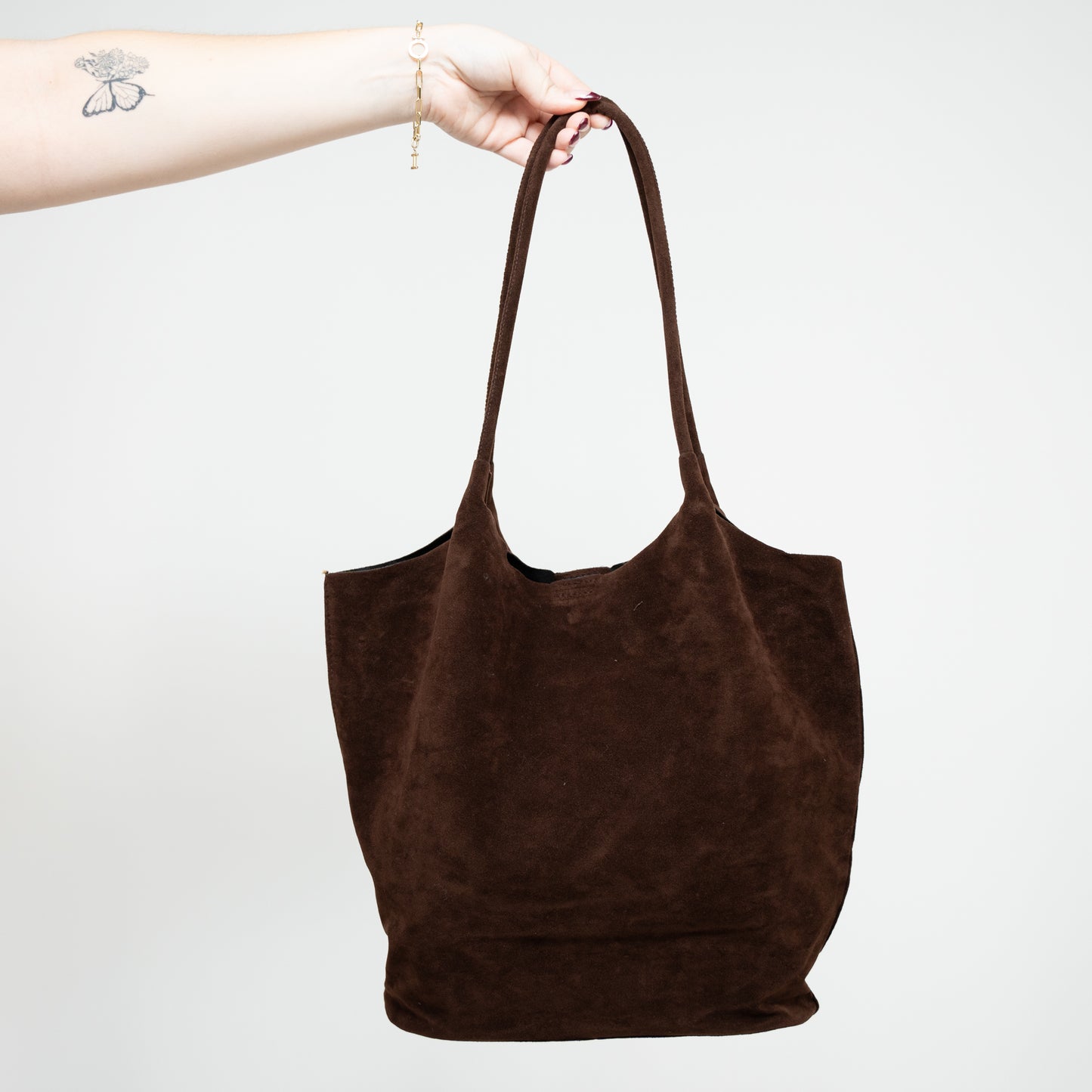 Dark brown suede tote bag