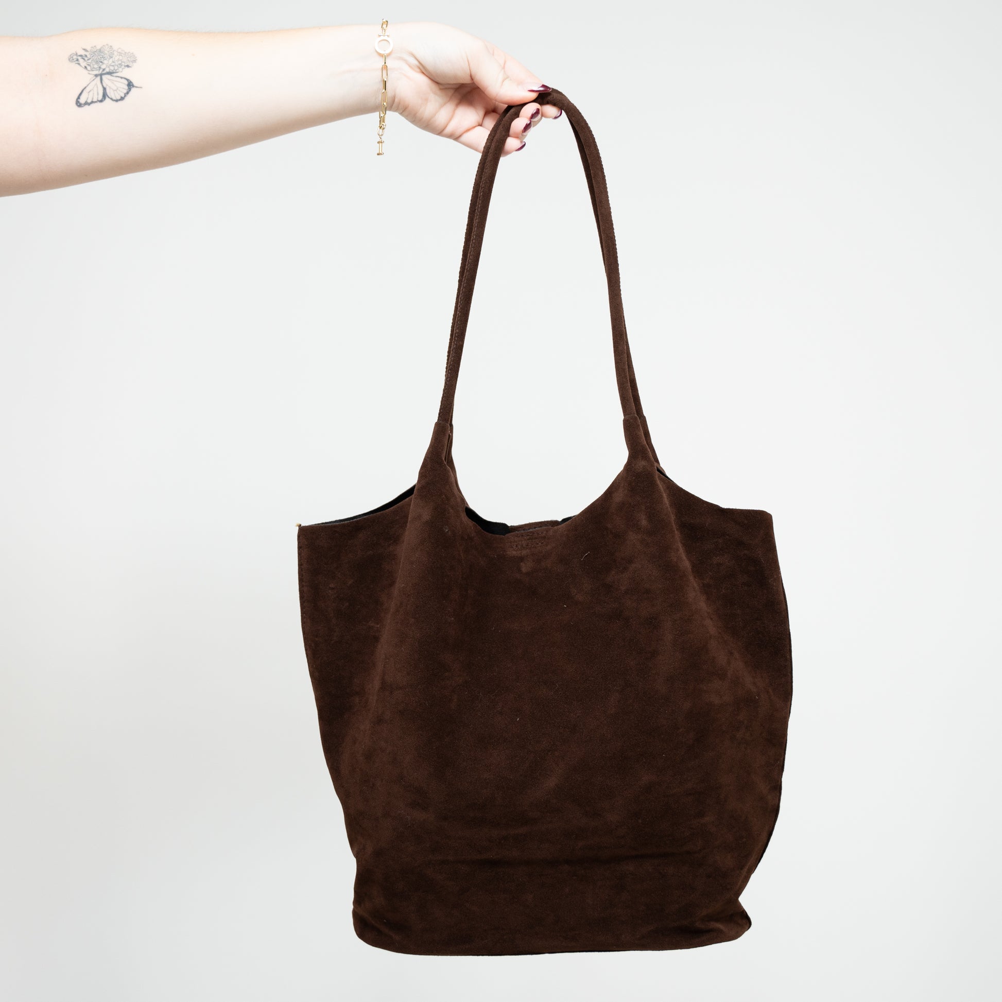 Dark brown suede tote bag