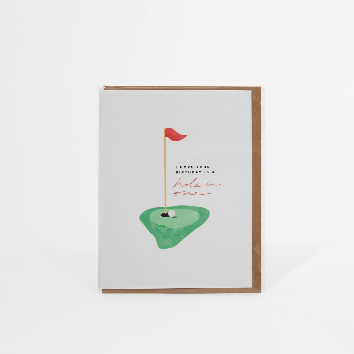 Greeting card with golf design and text on a white background