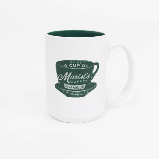 Marist white mug with coffee cup on it