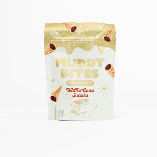 Packaging of Muddy Bites Hot Cocoa Waffle Cone Snacks