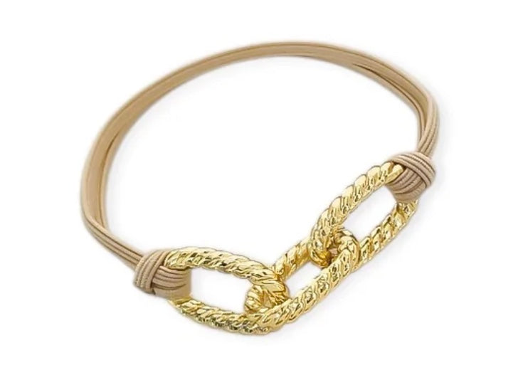 Rope Textured Paperclip Hair Tie beige on white background