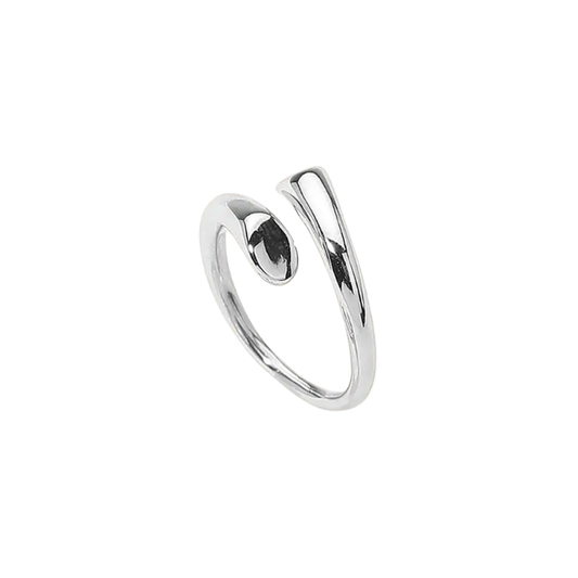 Sculptural Open Wrap Ring silver on white background