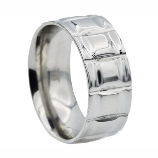 close up of Stainless Steel Tire Band Ring on white background