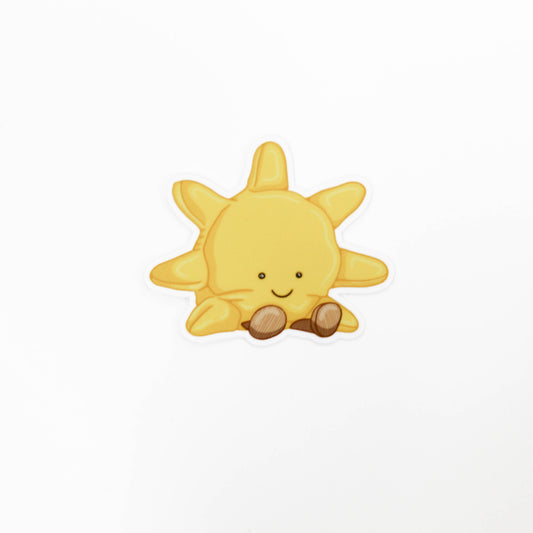 Cartoon sun character with a smiling face on a white background