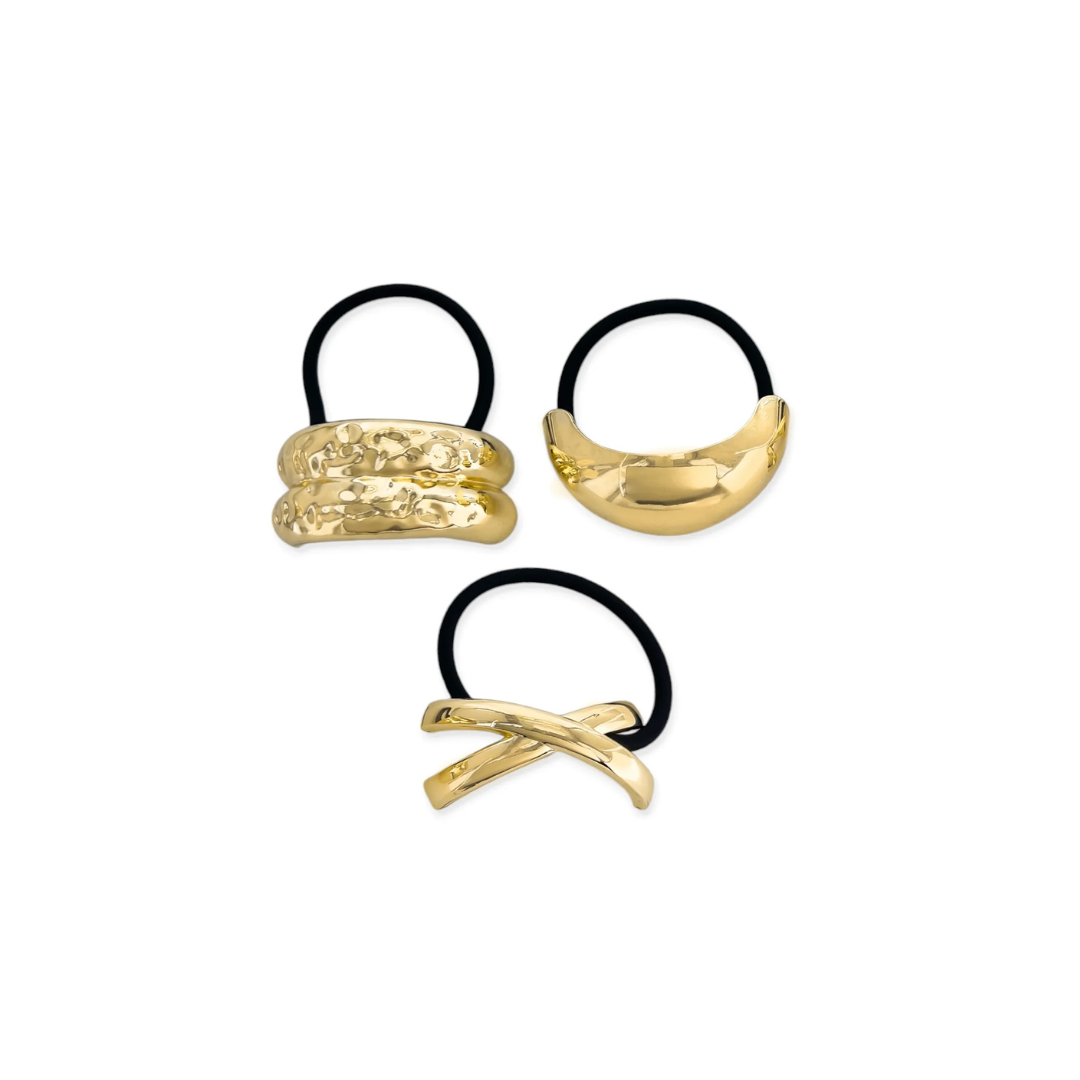 black hair ties with gold details