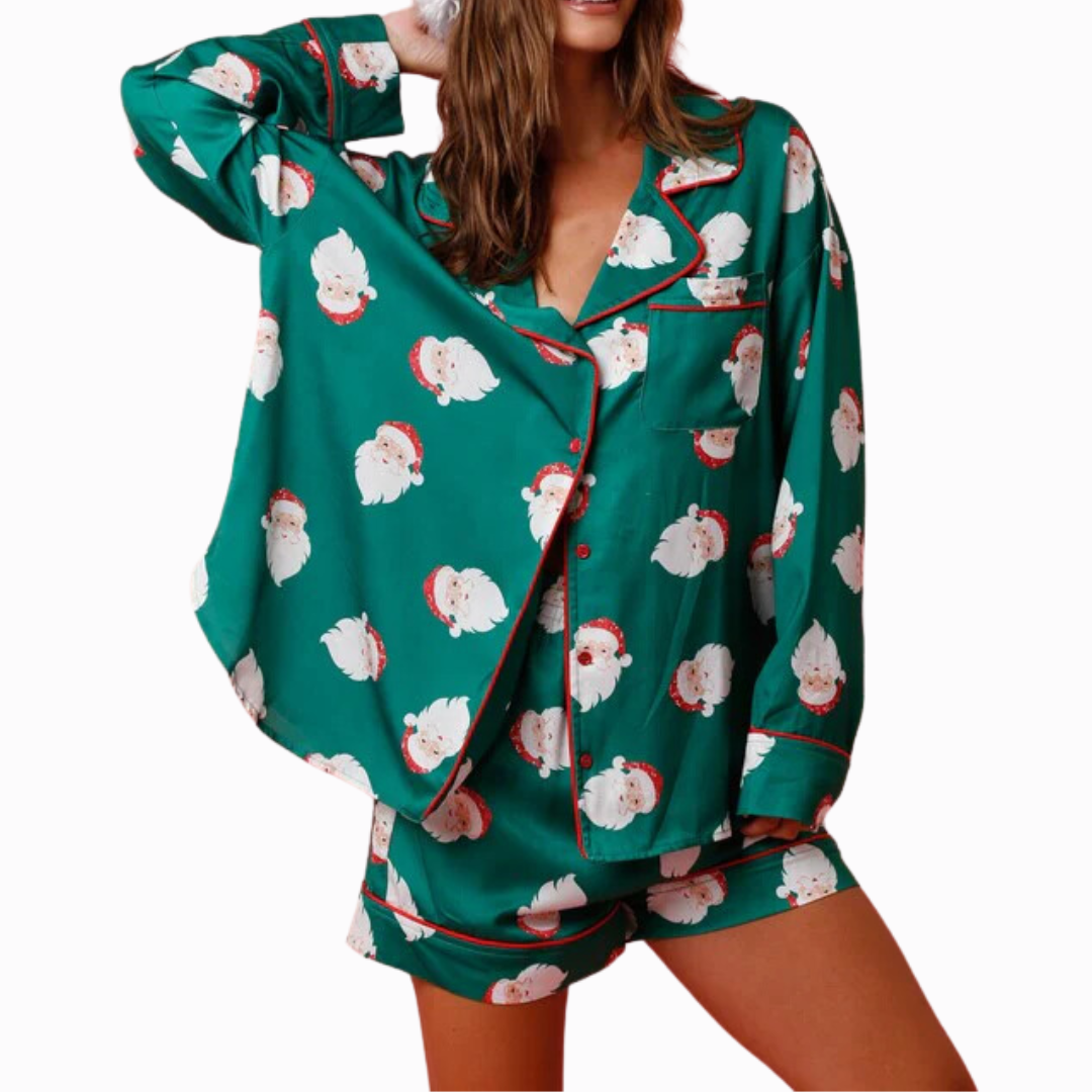 green santa christmas pj set