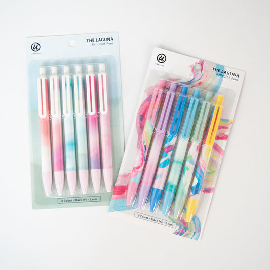 black pens, white, multicolored