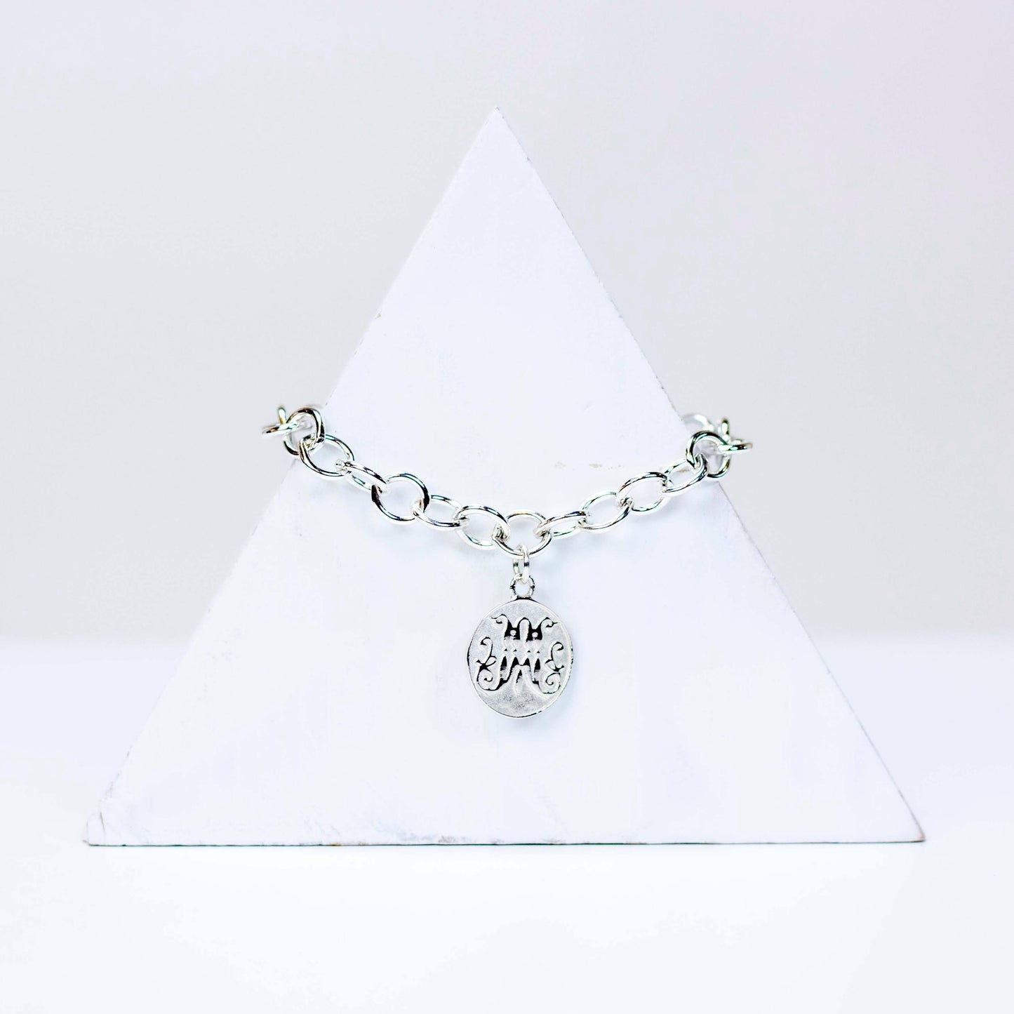 Script M Disc Charm Bracelet