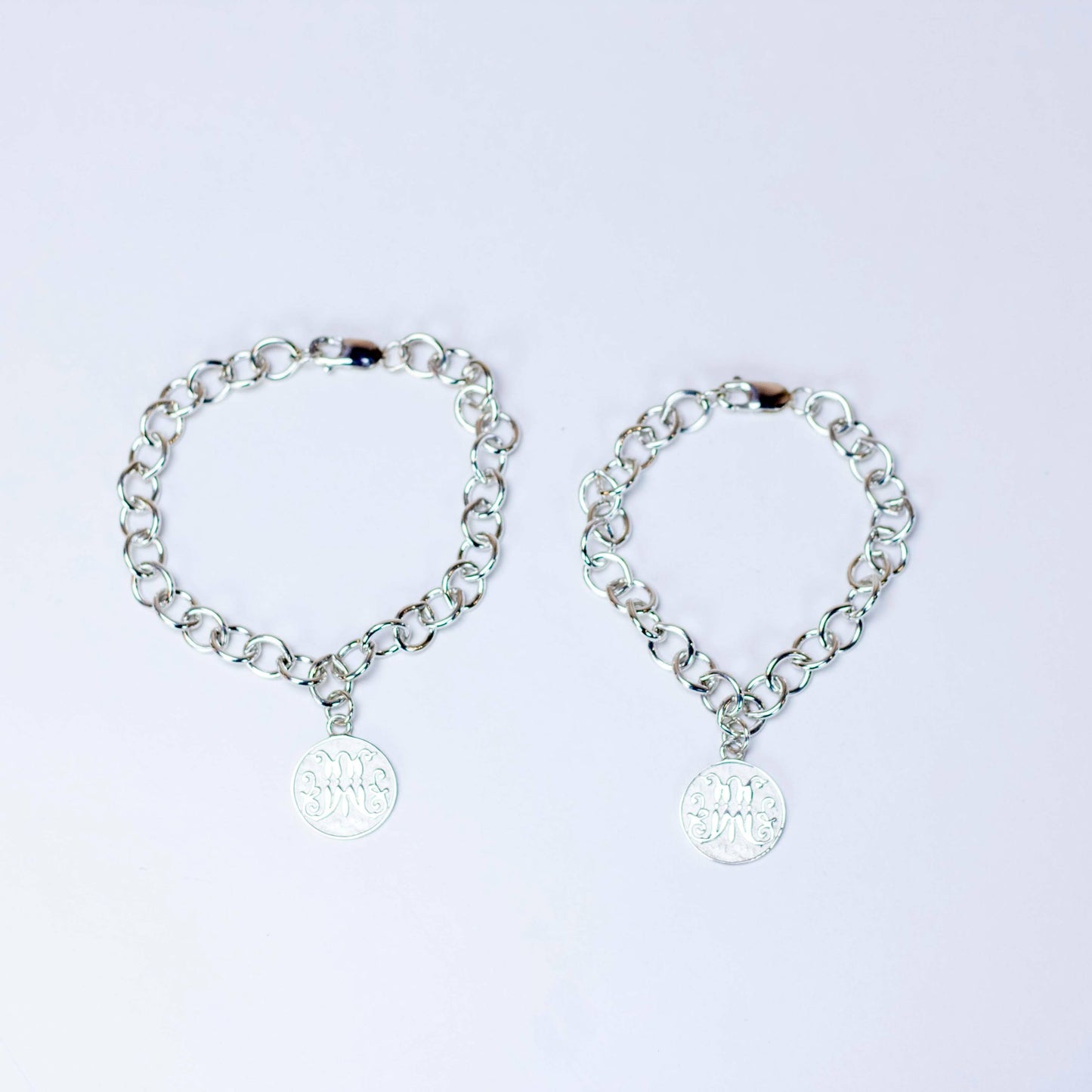 Script M Disc Charm Bracelet