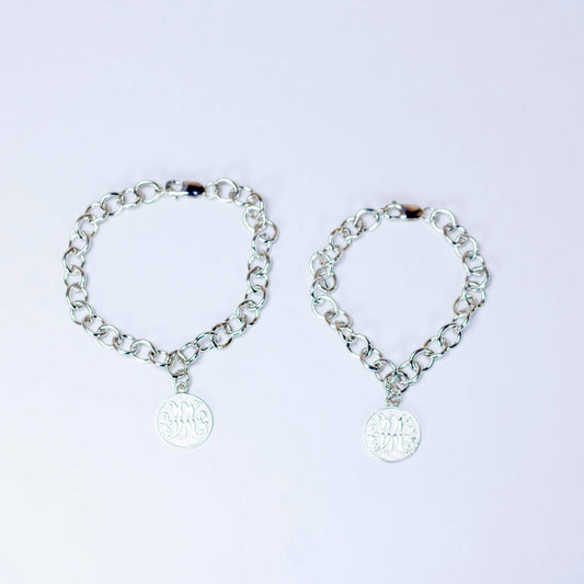Script M Disc Charm Bracelet