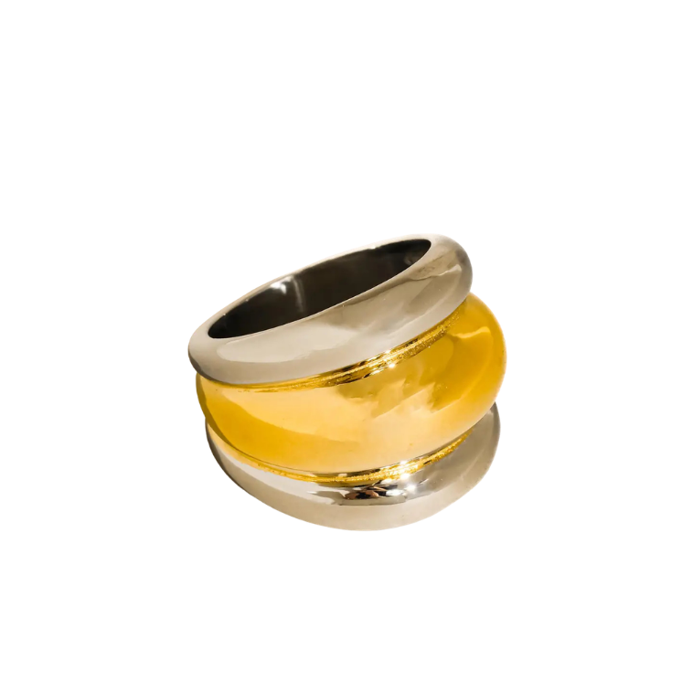 3-Tier gold and silver statement ring on white background