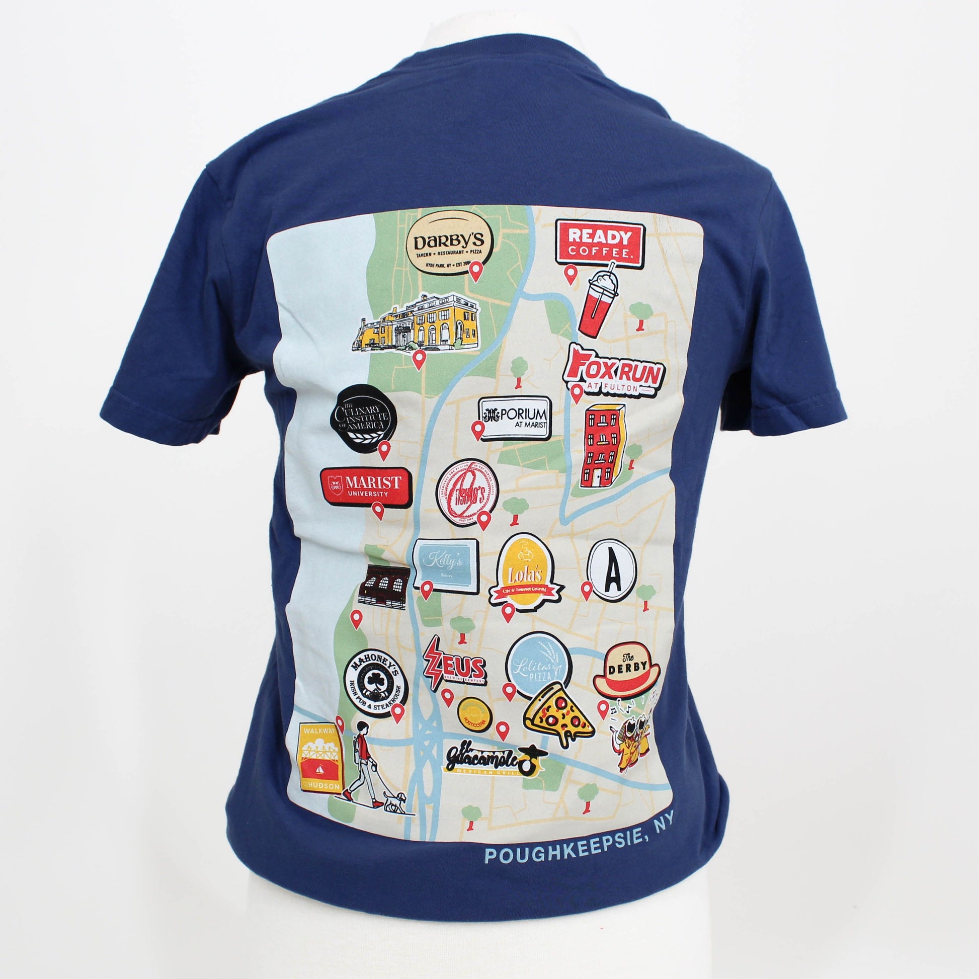 back of blue 845 shirt