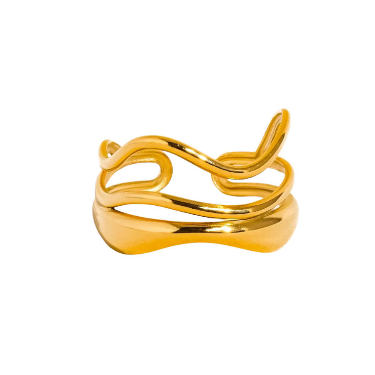 Abstract Layered Ring gold on white background