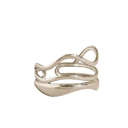 Abstract Layered Ring silver on white background