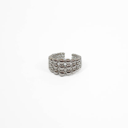 Beaded ball ring silver on a white background 
