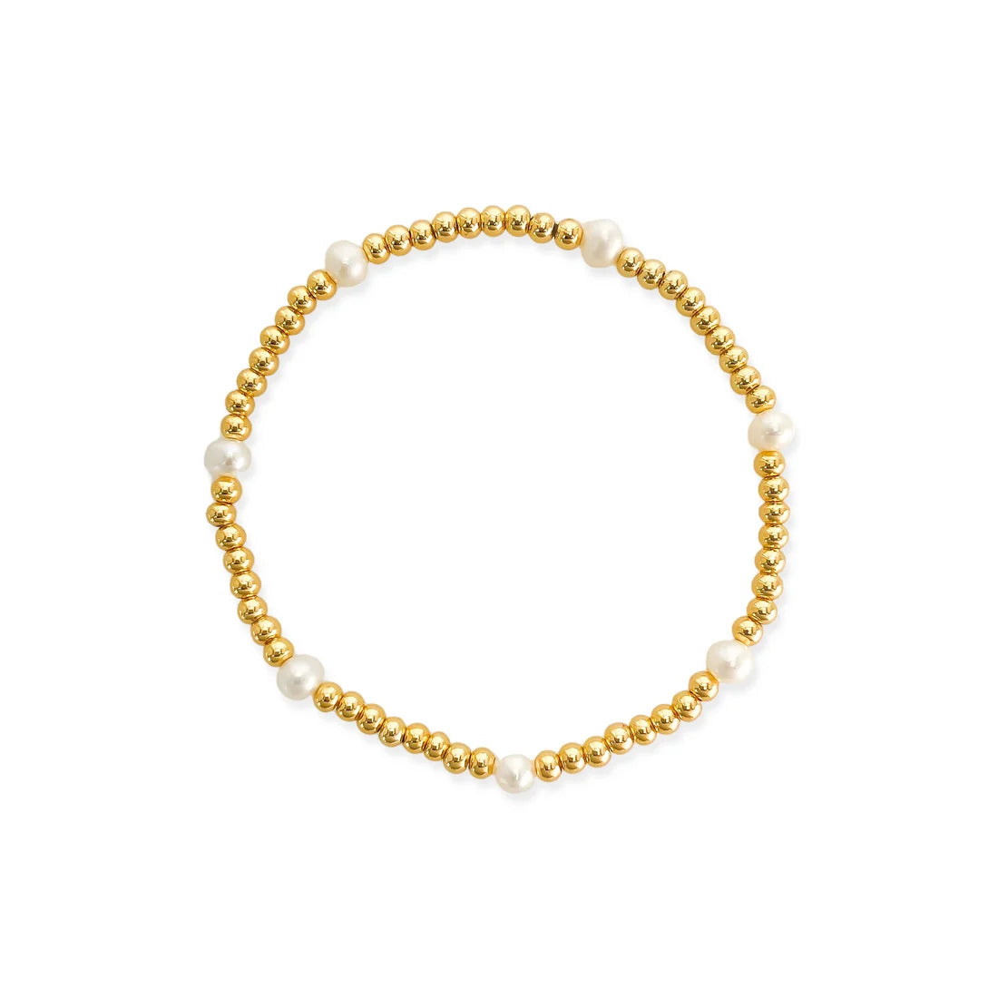 Beaded Pearl and Gold Stretch Bracelet on white background