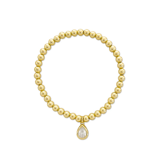 Beaded Stretch Charm Bracelet gold on white background