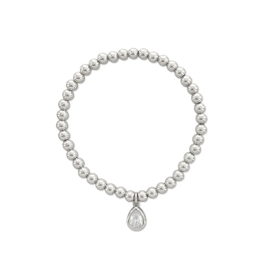 Beaded Stretch Charm Bracelet silver on white background