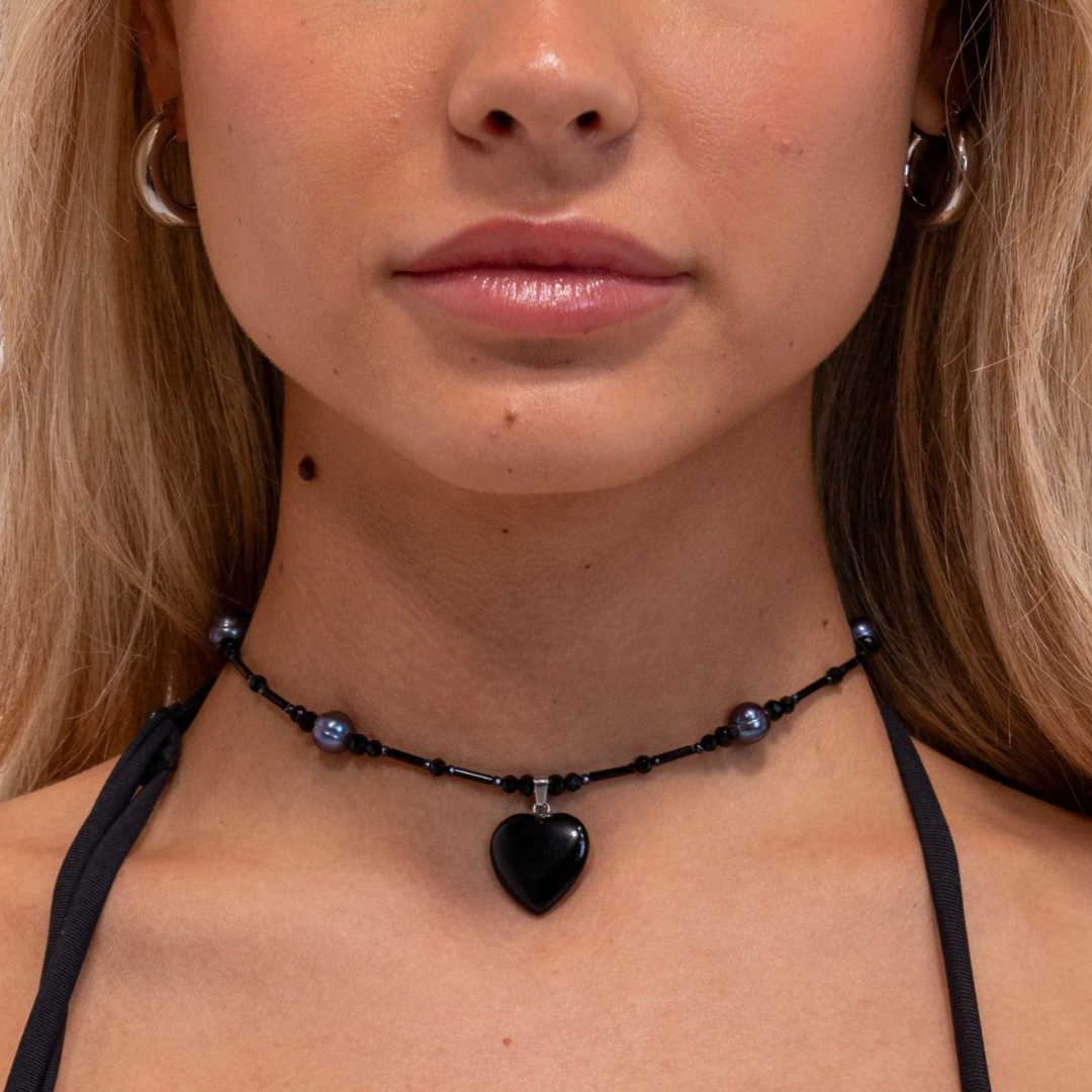 black beaded choker necklace