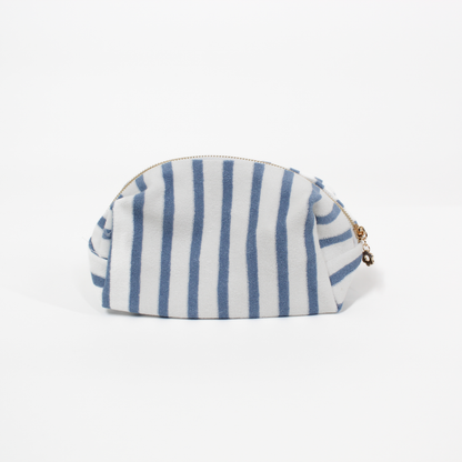 Blue Terry Cloth Striped Cosmetic Case