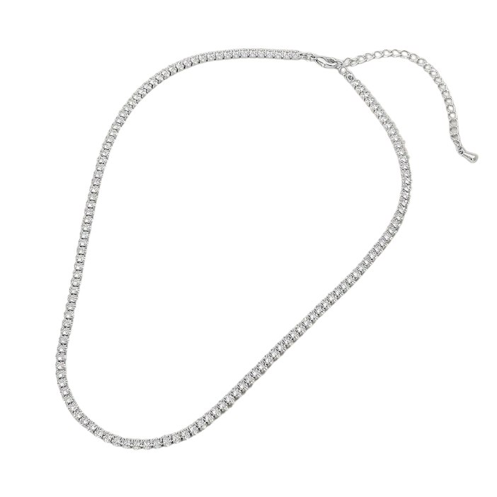 Crystal Tennis Chain Necklace silver on white background