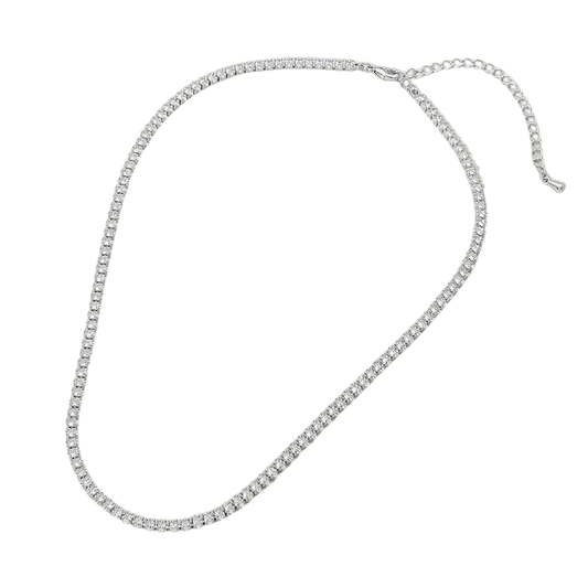 Crystal Tennis Chain Necklace silver on white background