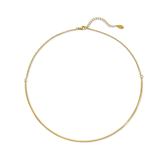 Curved Bar Necklace gold on white background