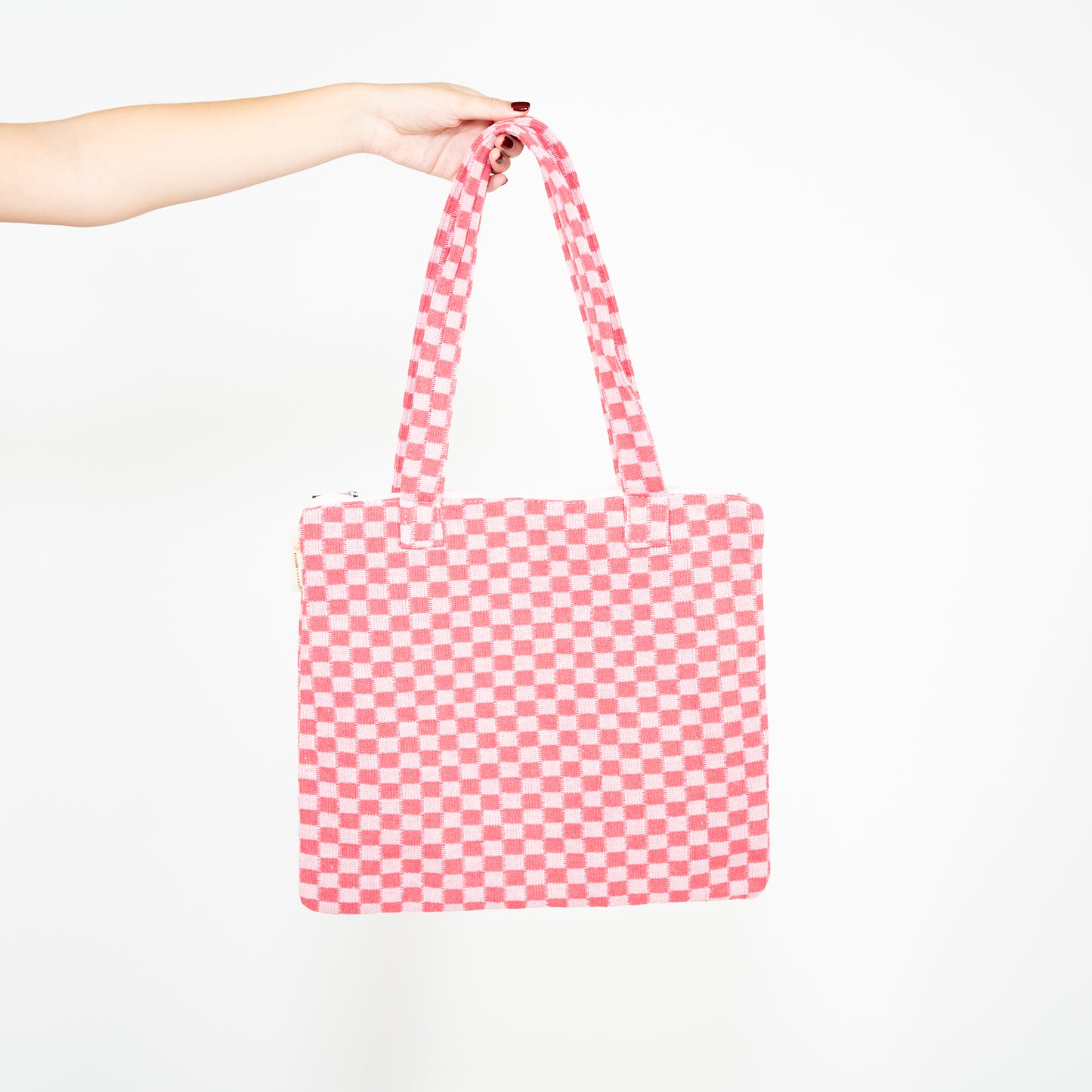 Light pink and hot pink checkered tote bag