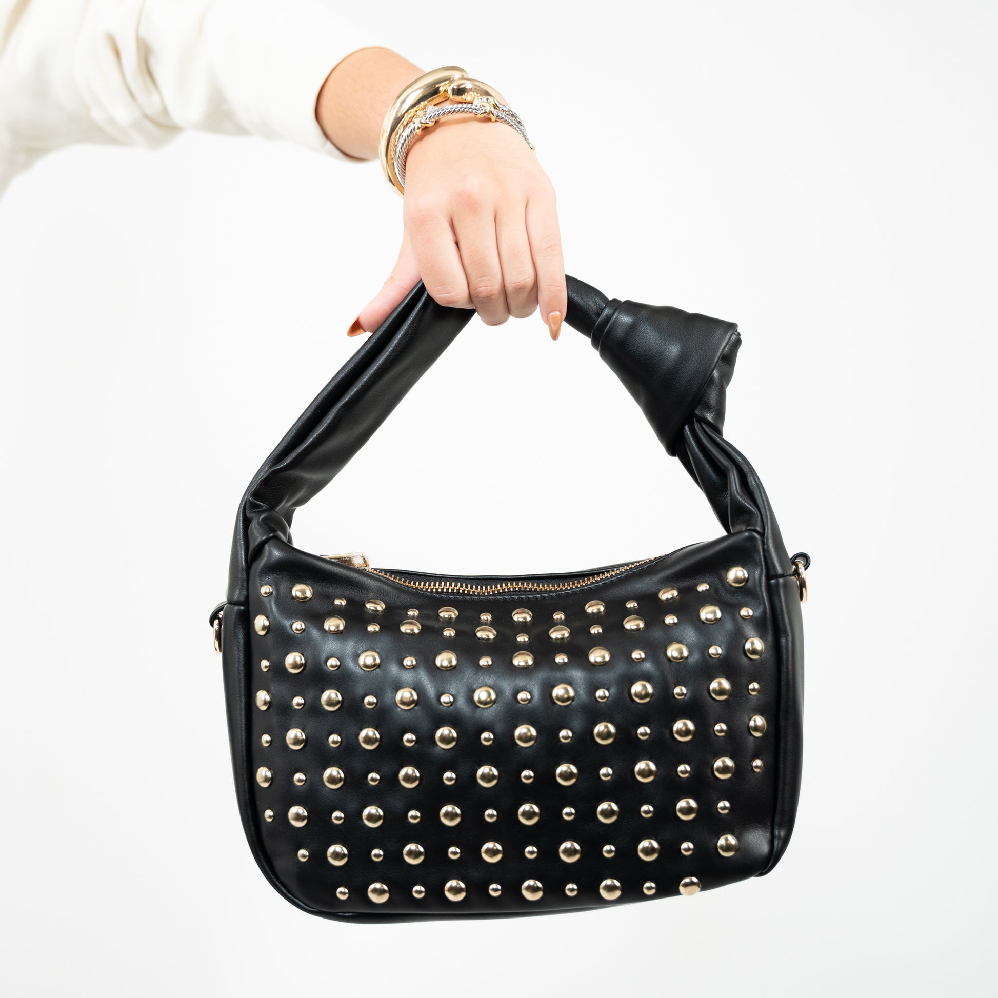 Black faux leather studded shoulder bag