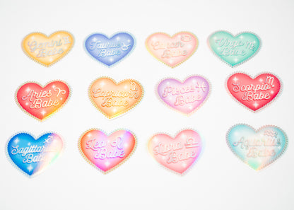 Zodiac Signs Hearts Holographic Sticker