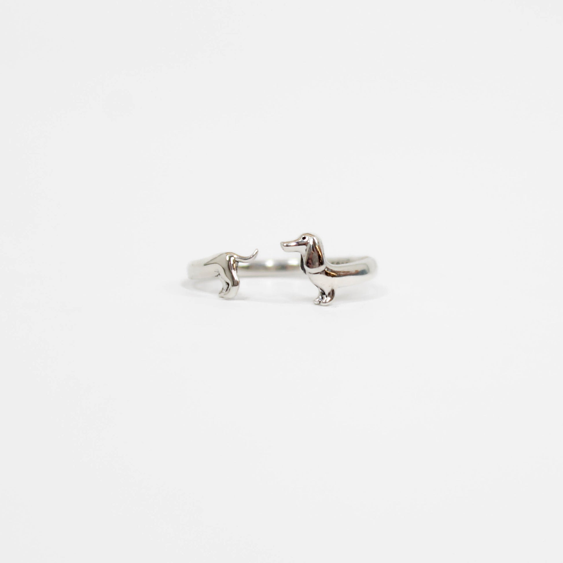 Dachshund Band Ring silver on white background 