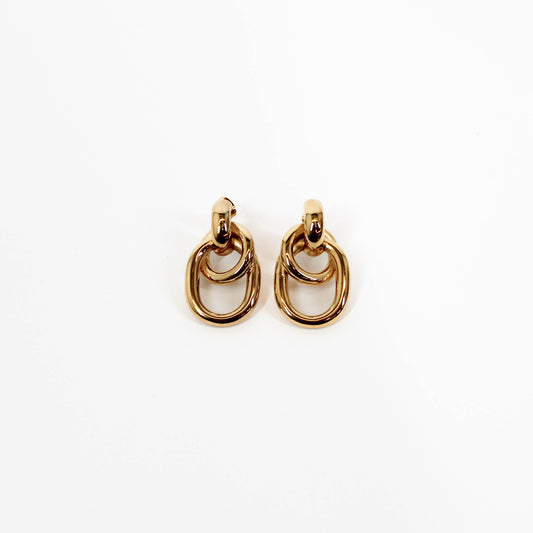 Double link drop earrings on a white background