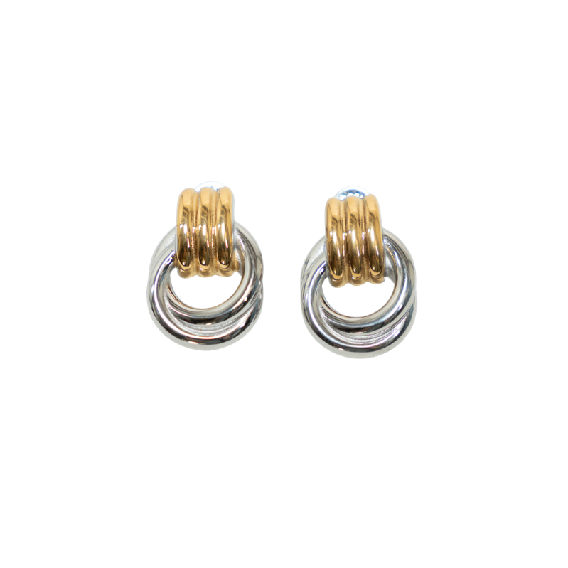 Dual-Tone Hoop Earrings on white background