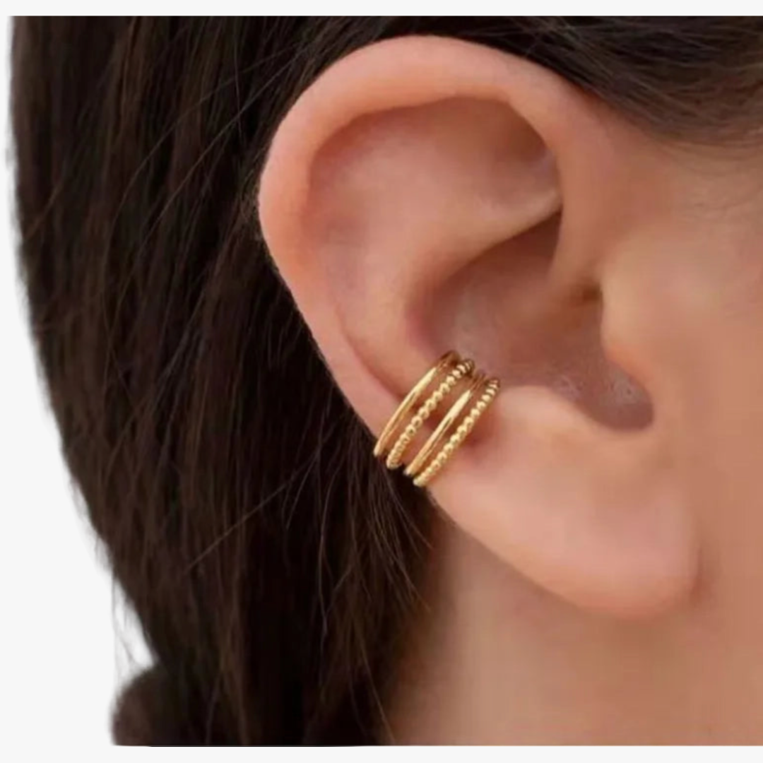 Gold hoop ear cuff stack on