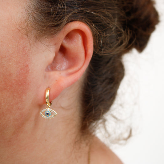 Evil Eye Earrings on model