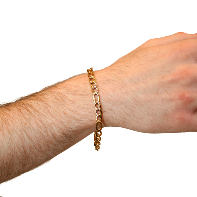 gold link chain bracelet on hand model