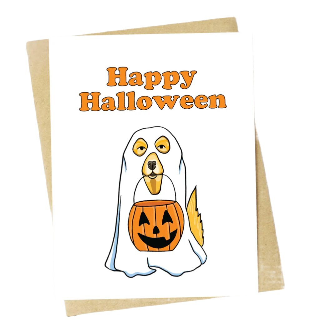 "Happy Halloween" Dog Ghost Card