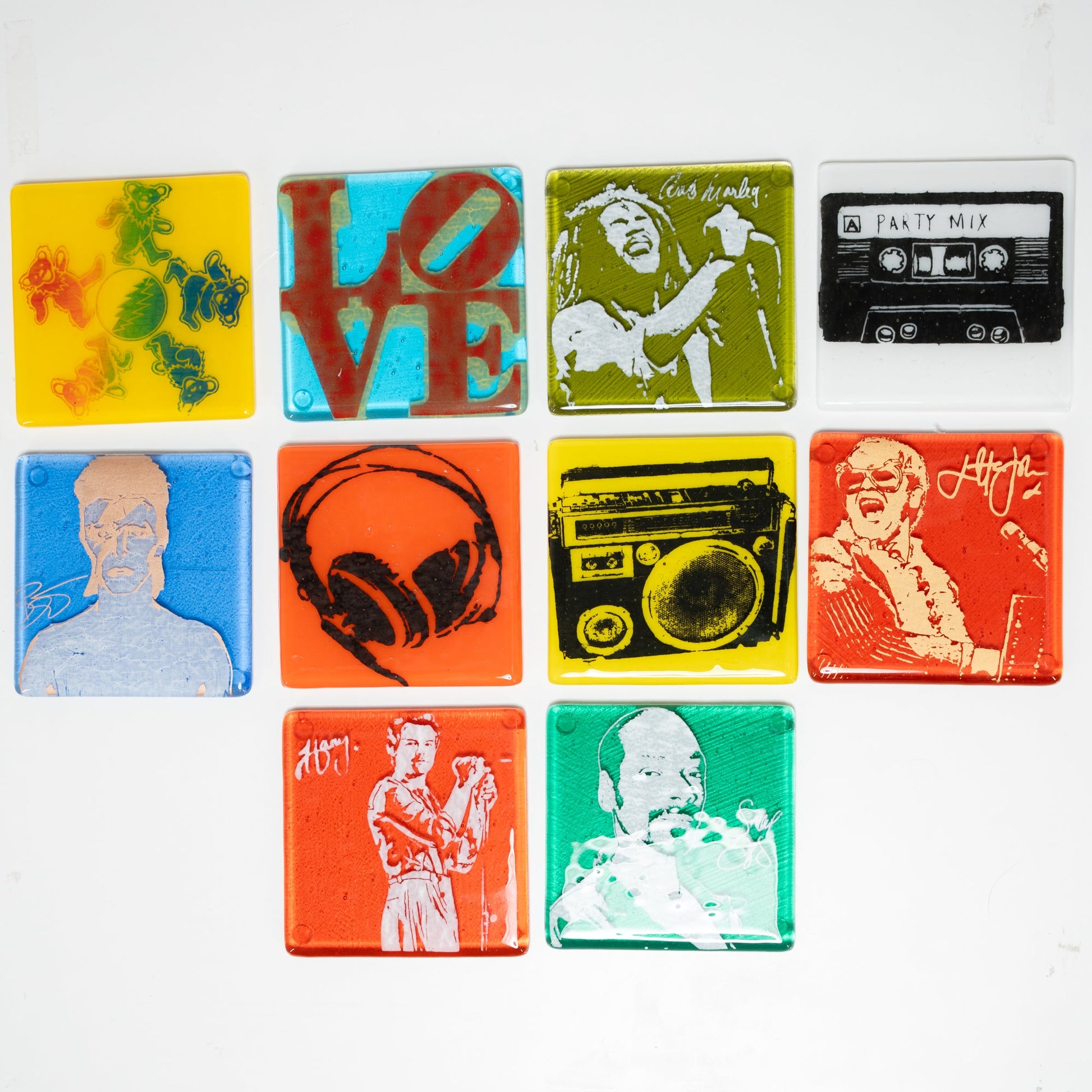 Fused glass coasters music harry snoop bowie music 70s coaster beyonce 
