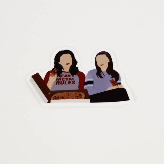 Sticker of Lorelai and Rory eating pizza