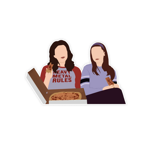 Sticker of Lorelai and Rory eating pizza