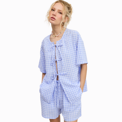 light blue gingham set