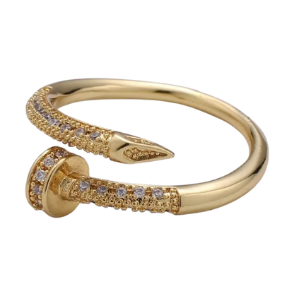 Gold Bended Nail Ring on white background