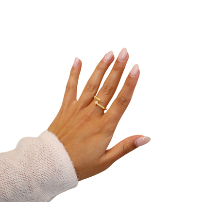 Gold Bended Nail Ring model on white backgorund