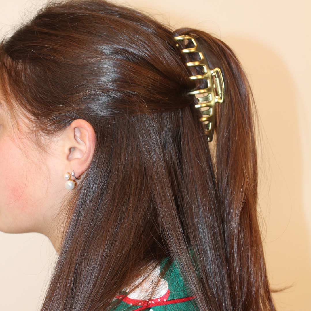 Gold Claw Clip in hair