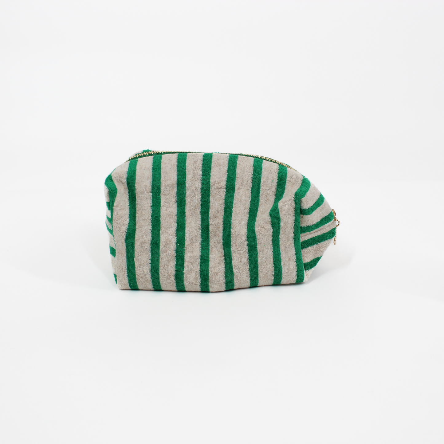 Green Terry Cloth Striped Cosmetic Case